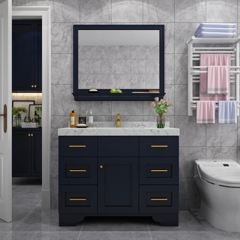 北欧橡木浴室柜组合卫生间落地洗漱台脸盆闪电客大理石双盆定制定制