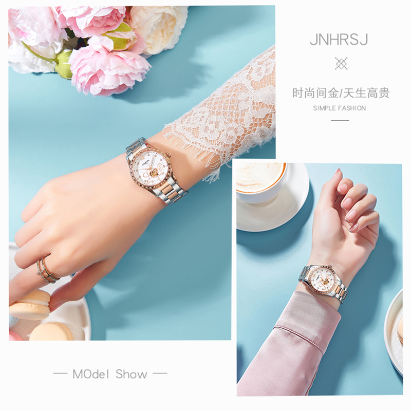 新款正品瑞士嘉年华CARNIVAL手表女士陶瓷全自动机械表 女表优质机芯时尚夜光防水镶钻镂空表H8759G高清大图