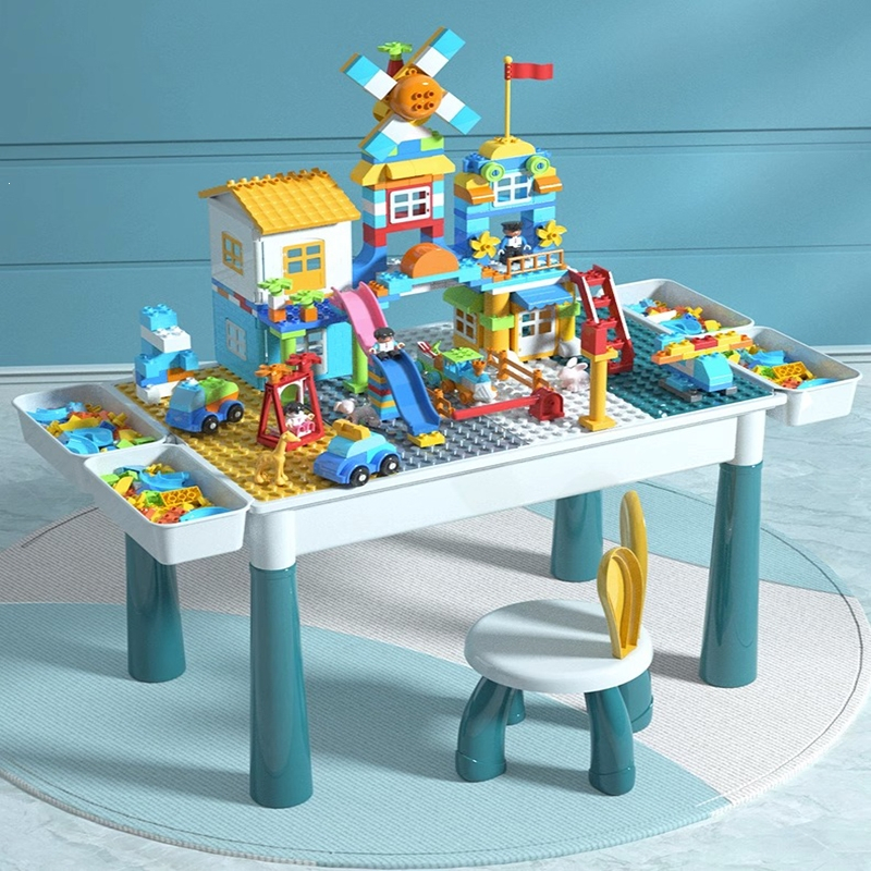 拼装积木玩具台宝宝1礼物3岁_让利款积木桌4桶302大颗粒含滑道800_800