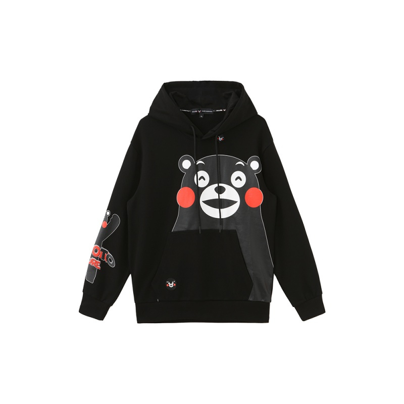 马克华菲潮牌熊本熊联名卫衣男秋季新款黑色连帽卫衣潮流