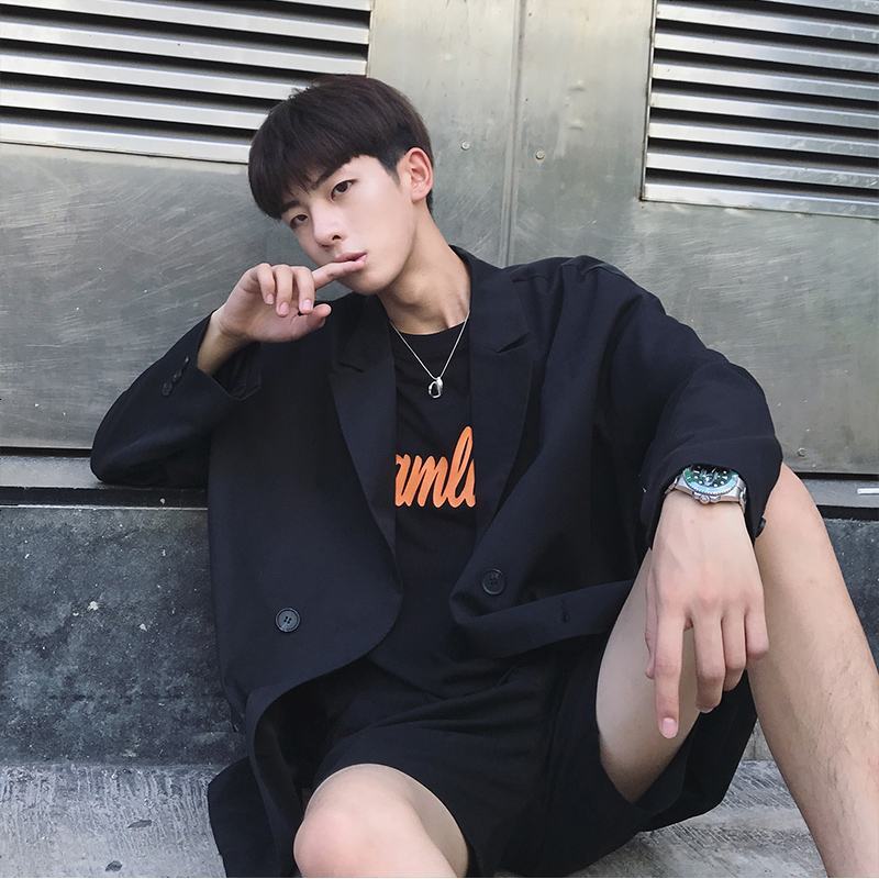 les帅t西装外套男休闲小西服网红同款宽松韩版英伦风潮流单西上衣