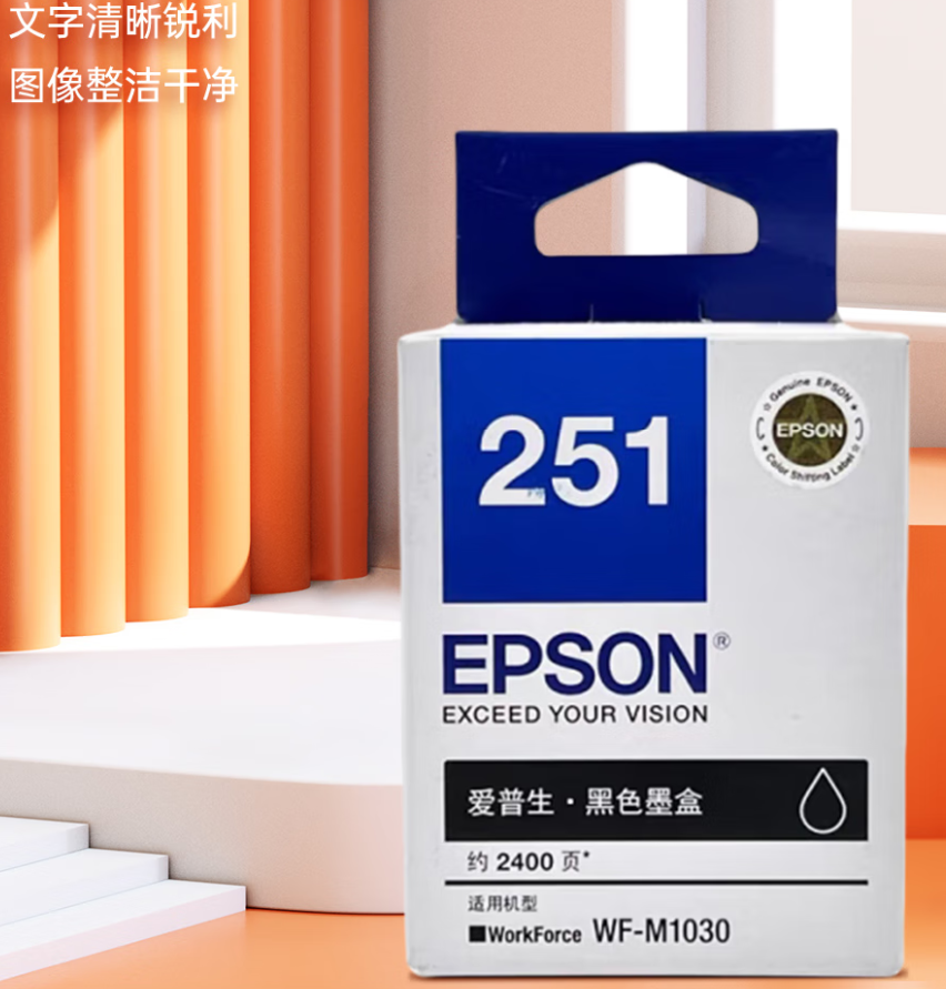 爱普生(EPSON)原装T251墨盒黑色适用于WF-M1030 WF-M1138打印机墨盒 T251黑