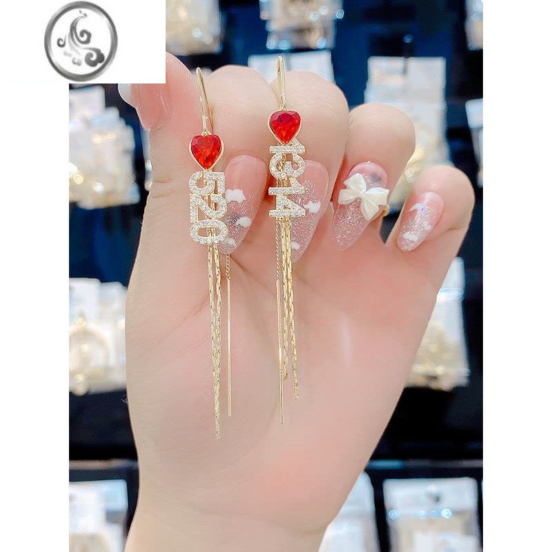 JiMi高级感5201314耳线925银大气耳环2022年新款潮气质网红爱心形耳环图片