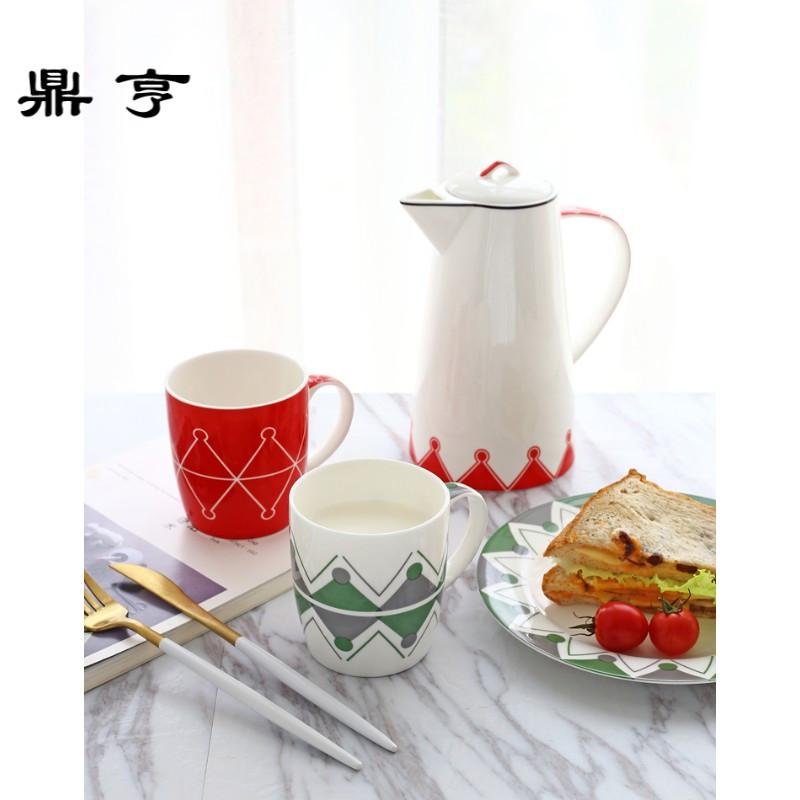鼎亨水杯 4个装 陶瓷茶杯子大容量水杯 马克杯简约情侣杯咖啡杯牛