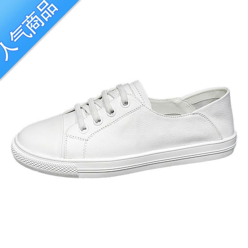 SUNTEK头层小白鞋女夏2023新款春秋平底休闲两穿单鞋一脚蹬板鞋图片