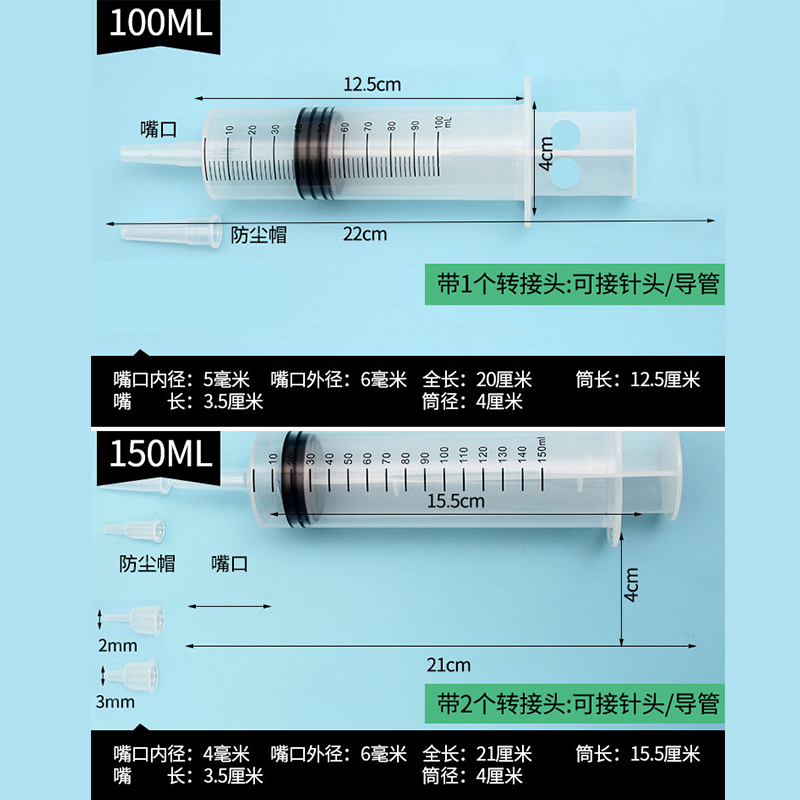 大容量大号针筒医用注射器针管胃管鼻饲喂食器灌肠灌注流食助推器 100ml高清大图