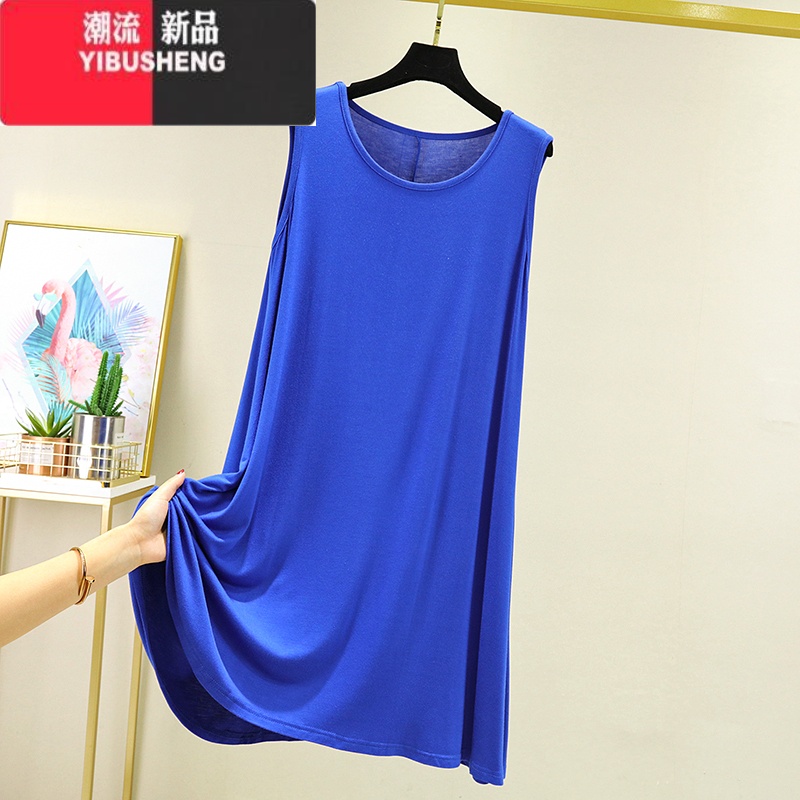 YIBUSHENG季莫代尔大码背心连衣裙女200斤胖MM宽松中长款妈妈睡裙家居服 宝蓝 3XL170-200斤