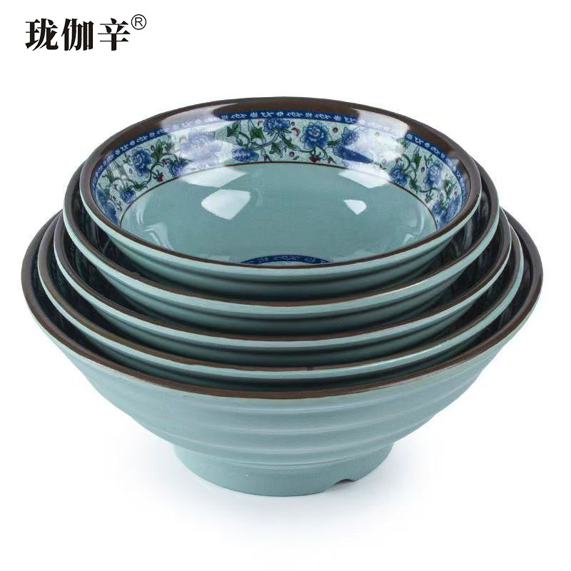 珑伽辛 耐高温密胺螺纹碗 面碗 8英寸蓝青花/个高清大图
