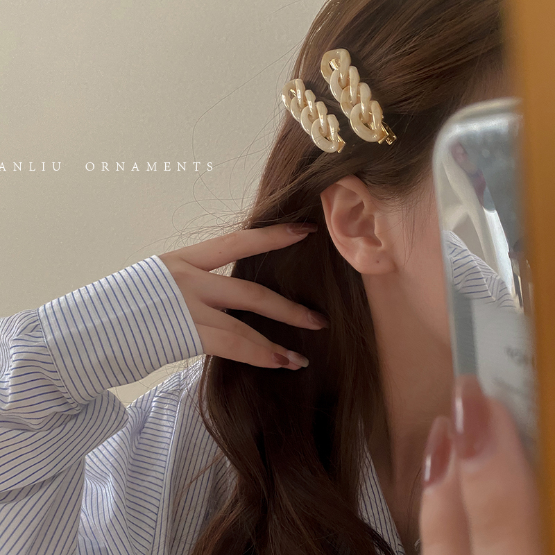 韩国复古亚克力鸭嘴夹边夹少女链条无痕发夹顶夹刘海头发夹子头饰图片