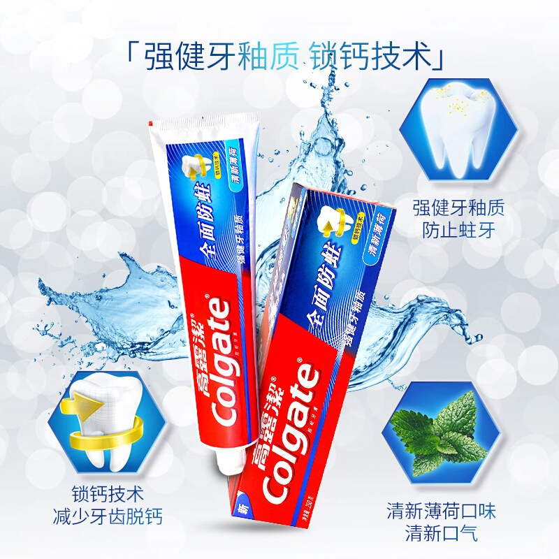 高露洁(Colgate) 全面防蛀清新薄荷牙膏 250g*2 清新口气(新老包装随机发)