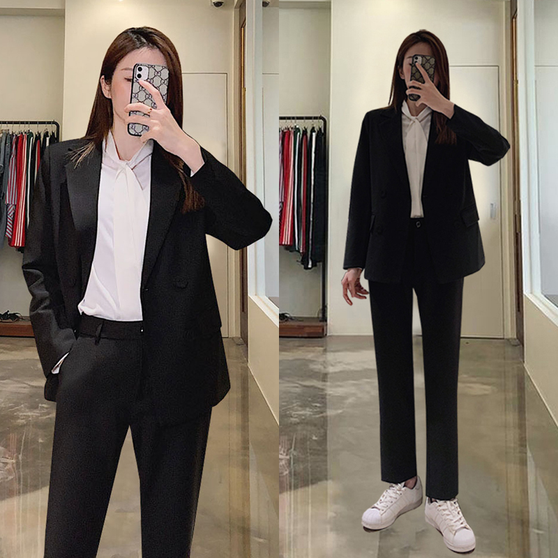 艳如飞职业西装套装女春秋韩版黑色西服ol工作正装大学生气质面试衣服