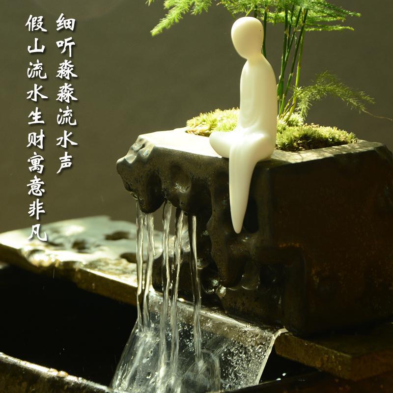 喷雾流水加湿禅意摆件桌面水循环盆景陶瓷假山造景微景观茶室装饰 三维工匠 初心(配)高清大图