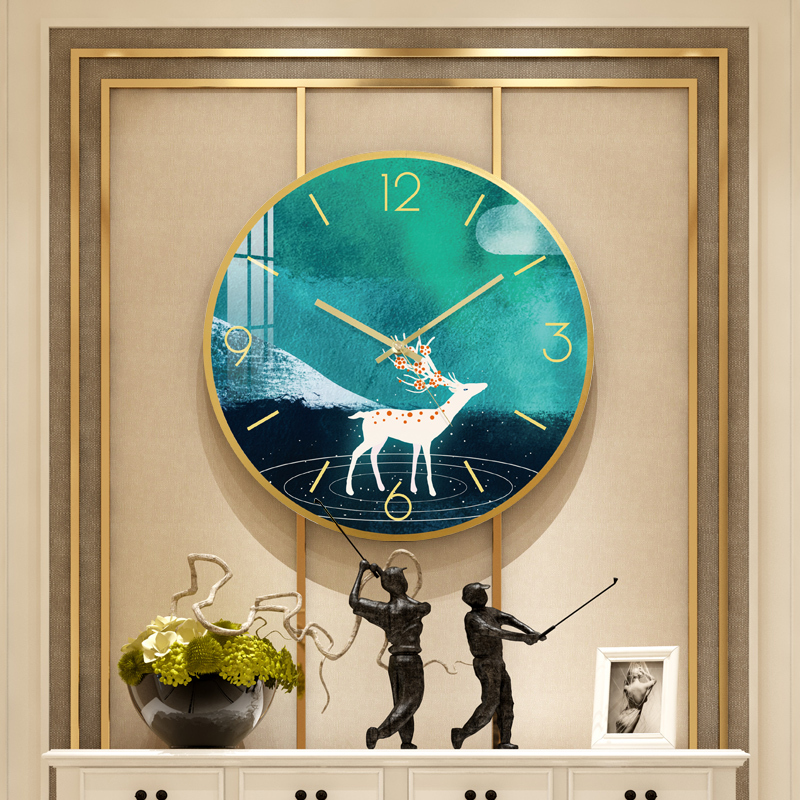 tqj玄关晶瓷装饰画挂钟北欧客厅挂墙时钟挂表钟表家用时尚石英钟视频