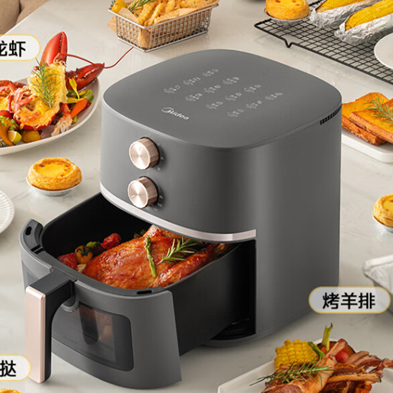 美的空气炸锅5.3L黑色KZE538J5独立双旋控控时控温一旋即达高清大图