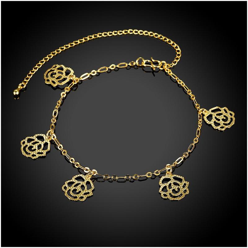 A063-A Women 18K yellow gold anklet jewelry 镀黄金色女脚链潮