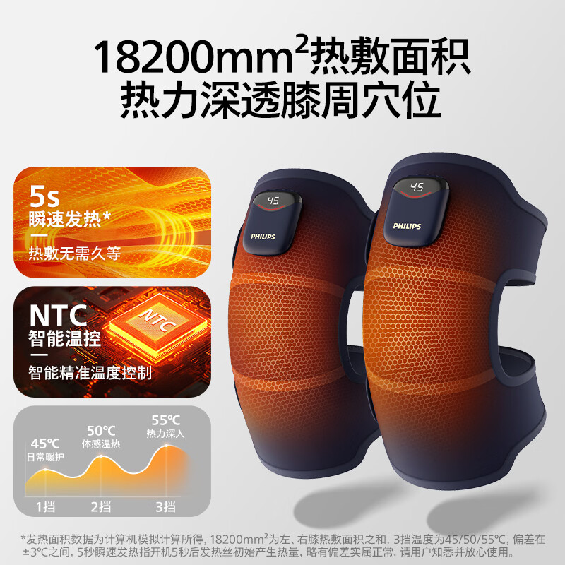 飞利浦(PHILIPS)膝盖按摩器运动按摩仪膝关节大面积热敷微震按摩护膝保暖 PPM3110LBU高清大图