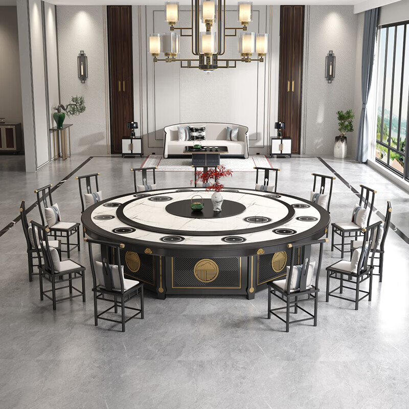 陆路安 新中式酒店大圆桌餐桌椅组合 电动餐桌2.4米+14把椅-不含电磁炉高清大图