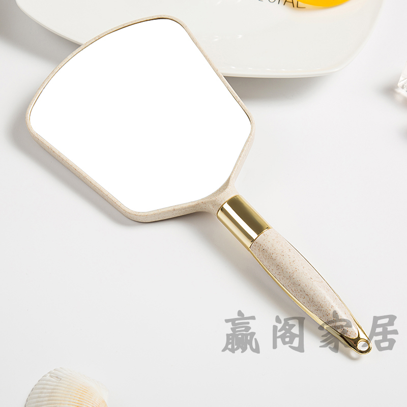 高清手柄化妆镜手拿手持美容院化妆镜子便携随身牙科复古花边镜|椭圆雕花粉色