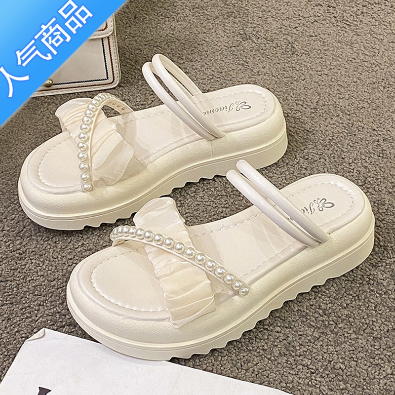 SUNTEK凉鞋女款夏季外穿2023新款仙女风配裙子珍珠时尚百搭凉拖鞋女士ZH高清大图