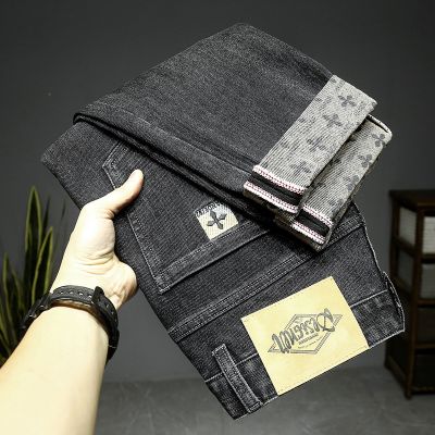 牛仔裤男春秋 弹性牛仔裤 男款 印花底轻奢男士牛仔长裤 9018H黑色 33码