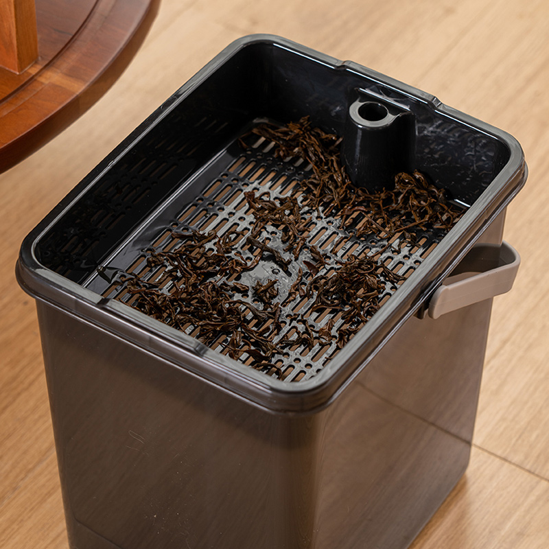 臻远ZY5070624 茶水桶茶桶废水桶茶叶茶渣桶 深咖色10L含茶配四件套高清大图