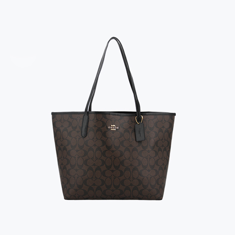 蔻驰(COACH)女包 经典标志双面老花双面托特包PVC磁扣款手提托特包 购物袋单肩女包 5696高清大图
