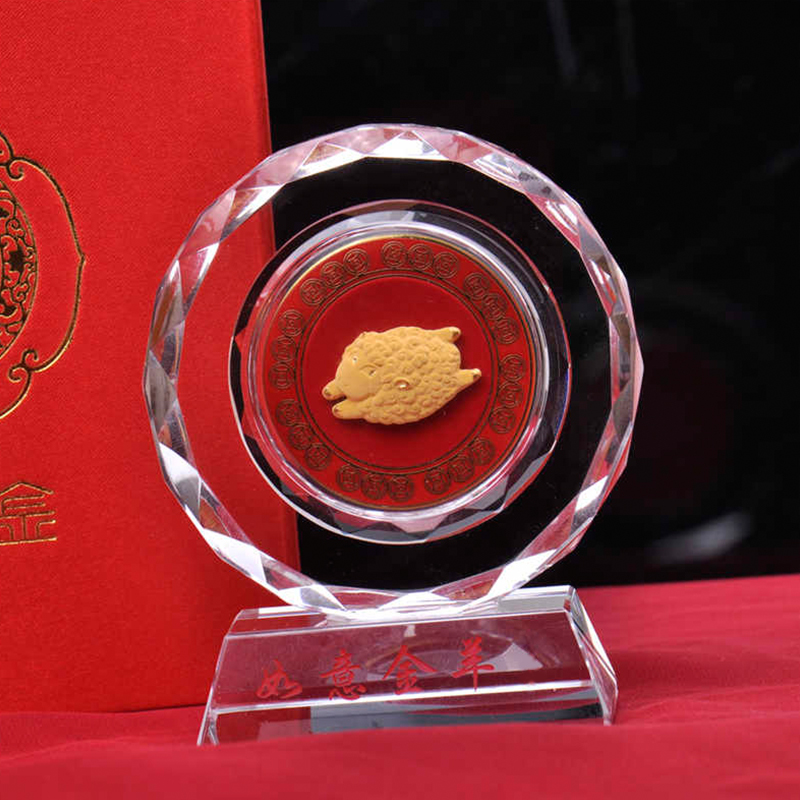 梦克拉 足金工艺水晶生肖摆件 如意金羊高清大图