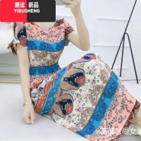 YIBUSHENG民族风棉绸碎花连衣裙海边度假人棉仙女裙大码印花绵绸短袖长族 3XL建议130-150斤 蝙蝠袖异域风情