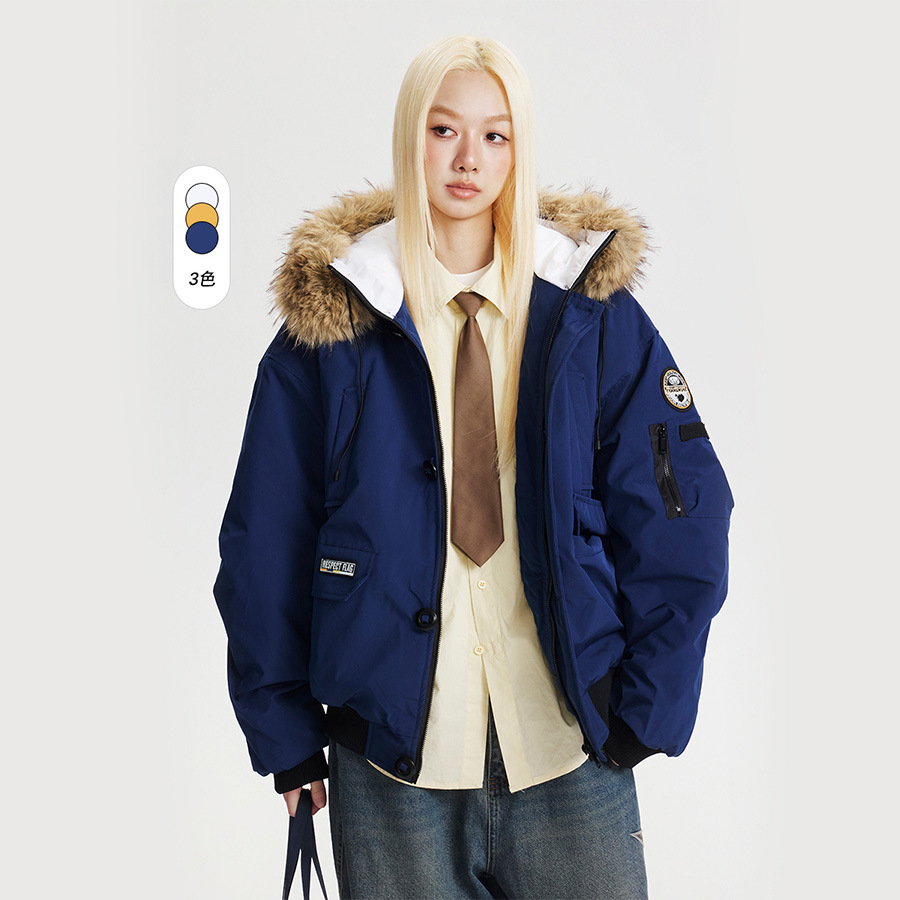 CATTEE美式学院风工装毛领棉衣外套男女冬季棉服宽松大口袋棉袄潮高清大图