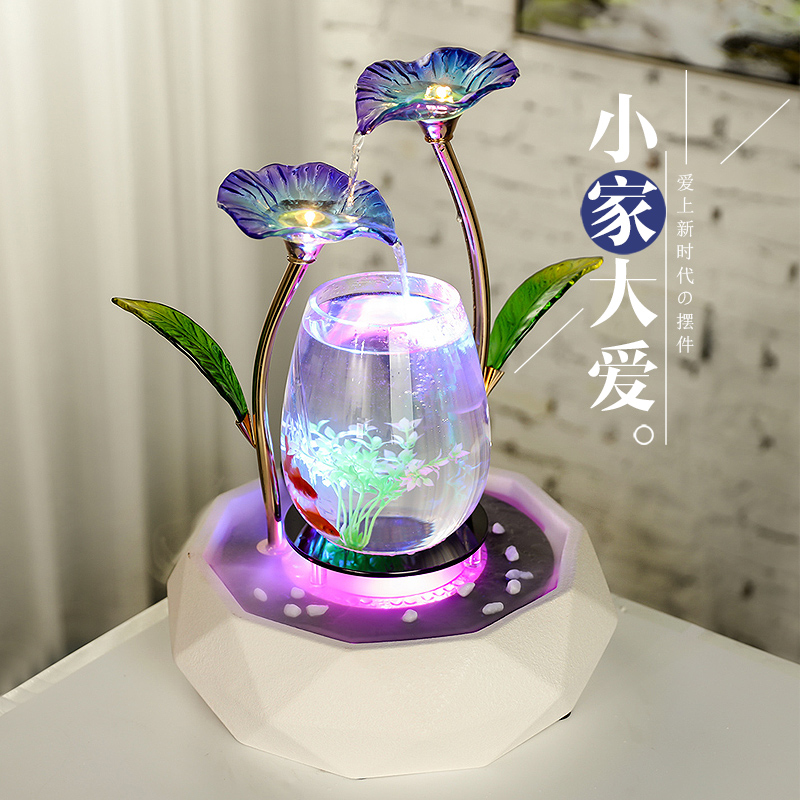 鱼缸小型金鱼缸桌面家用创意生态玻璃流水装饰个性艺术小摆件高清大图