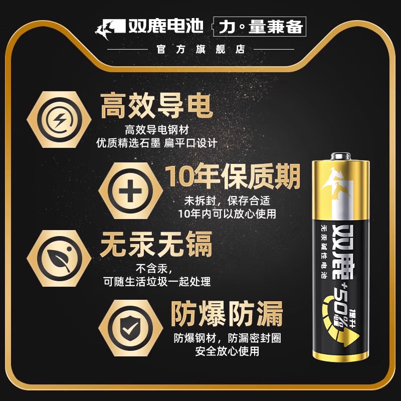 双鹿 7号电池40粒 七号碱性 适用于体温计/空调遥控器/鼠标键盘/电子秤/血氧仪/耳温枪等 LR03/AAA高清大图