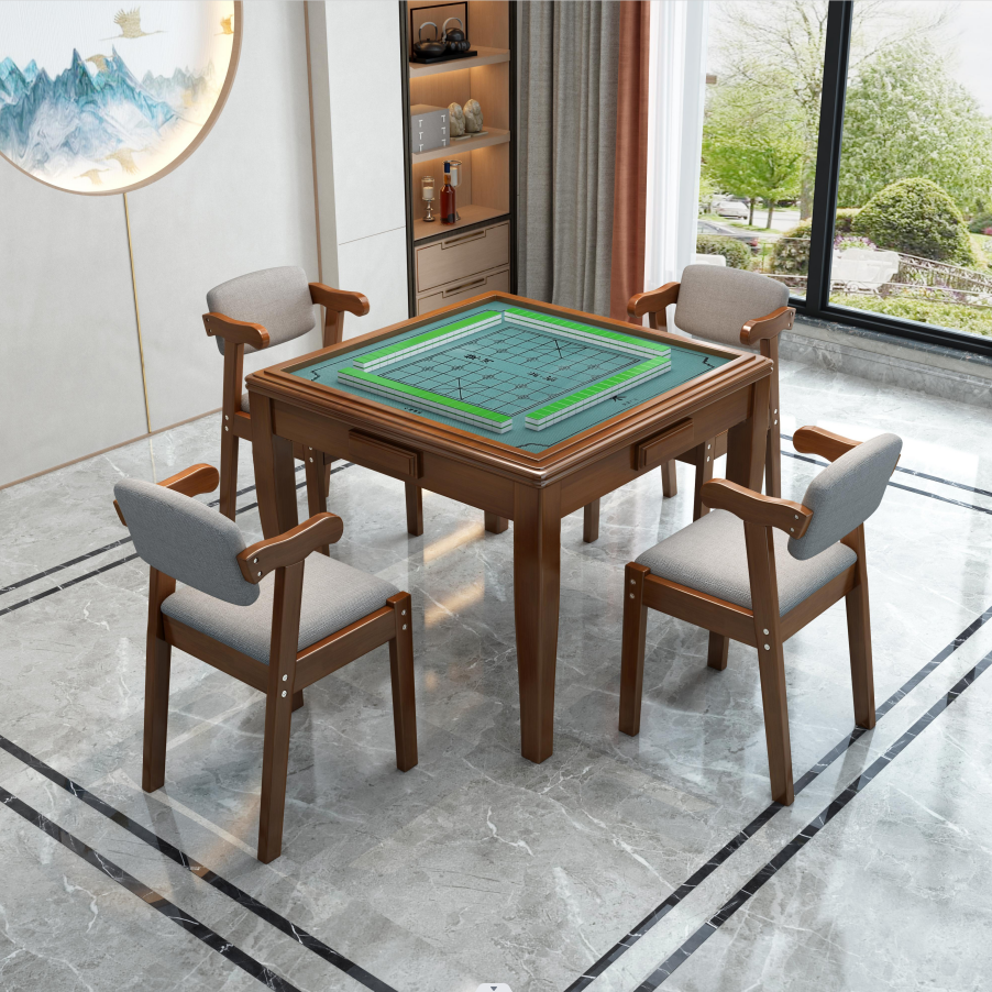 思唯美(sweet made) 中式手搓麻将棋牌桌桌实木四方桌 胡桃色-一桌四椅-1m高清大图