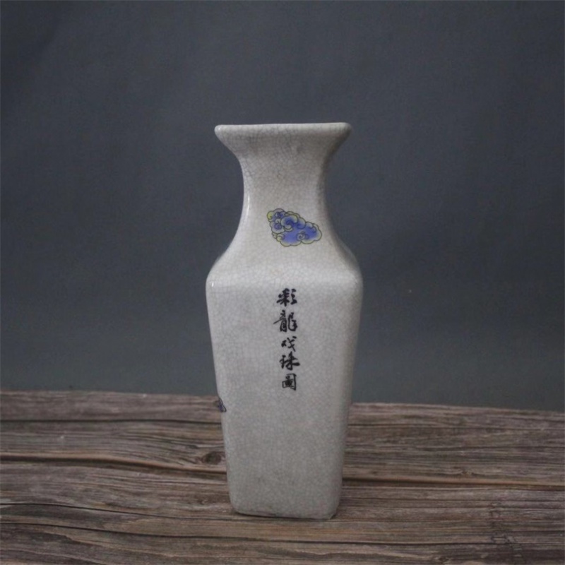 美帮汇景德镇仿古陶瓷乾隆粉彩四方花瓶双龙戏珠摆件家居装饰展柜做旧高清大图