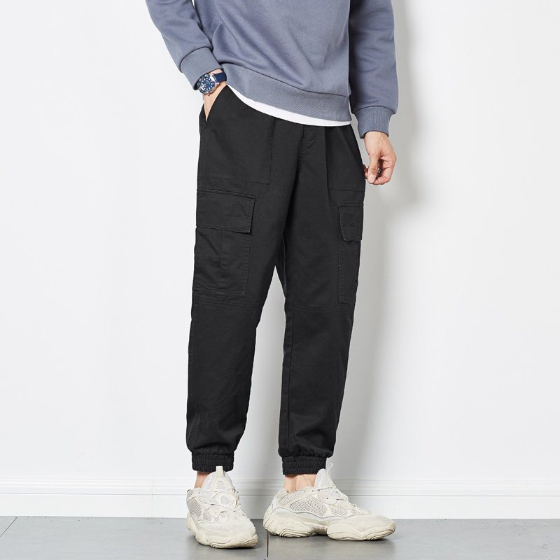 9元,叠加优惠券]唐狮秋冬季新款加绒工装裤男潮牌宽松休闲长裤子韩版