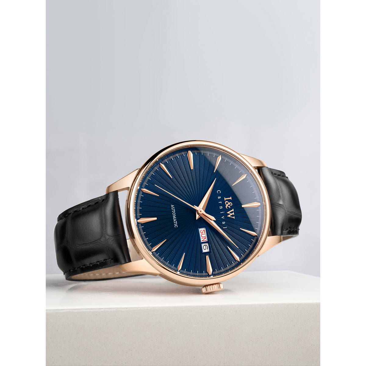 瑞士爱沃驰I&W CARNIVAL手表男士全自动机械表 男表进口机芯真皮带防水时尚双日历腕表新款品牌519G高清大图