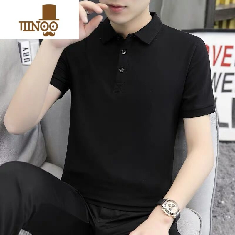 YANXUpolo衫男2022夏季新款带领短袖t恤男翻领修身半袖纯色上衣服潮流T恤