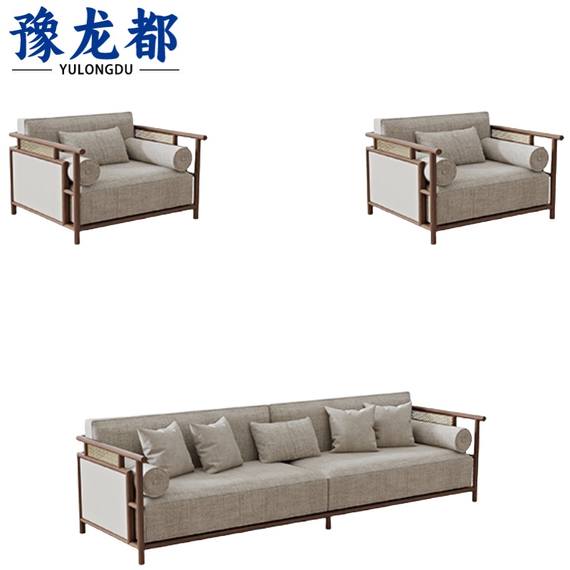 豫龙都 实木沙发套装 1+1+3 套