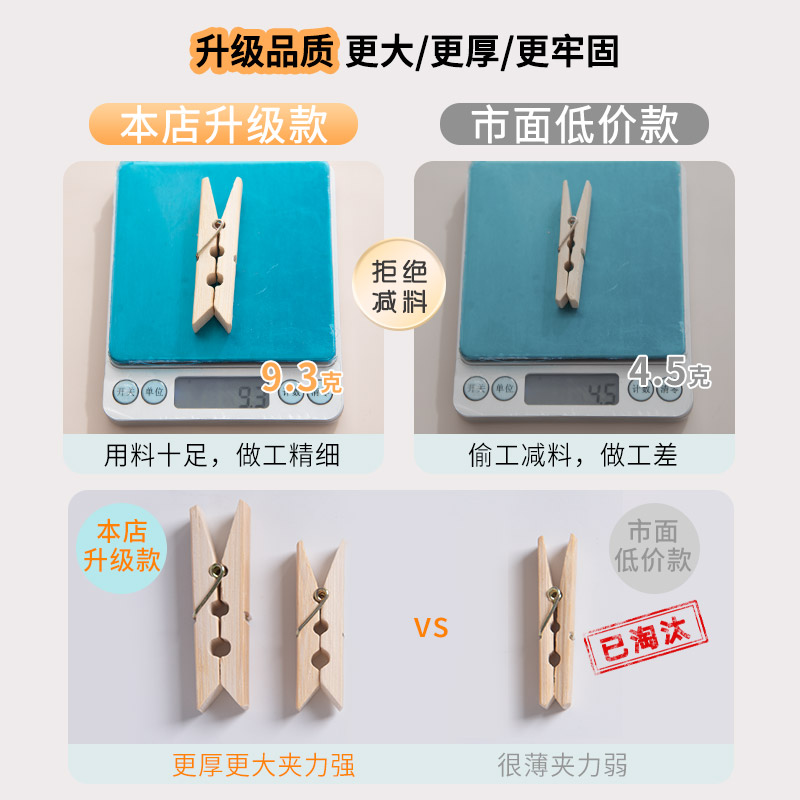 [补贴10%]衣架家用竹夹子晾衣夹晒衣服防风固定夹强力无痕老式木头小夹子木夹子高清大图