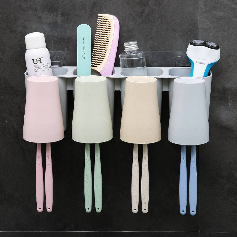 新款2/3/4口 吸壁式牙刷架洗漱套装壁挂杯牙刷架