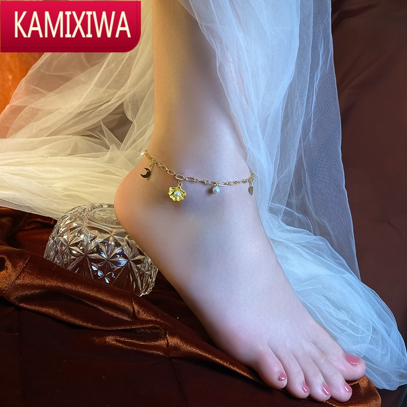 珍珠脚链女款网红性感古风宫廷脚踝链铃铛2021年新款足潮14K KAMIXIWA