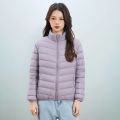 女式新国标90绒简约羽绒纯色女立领女装轻薄款羽绒服女士 XXL 浅紫色