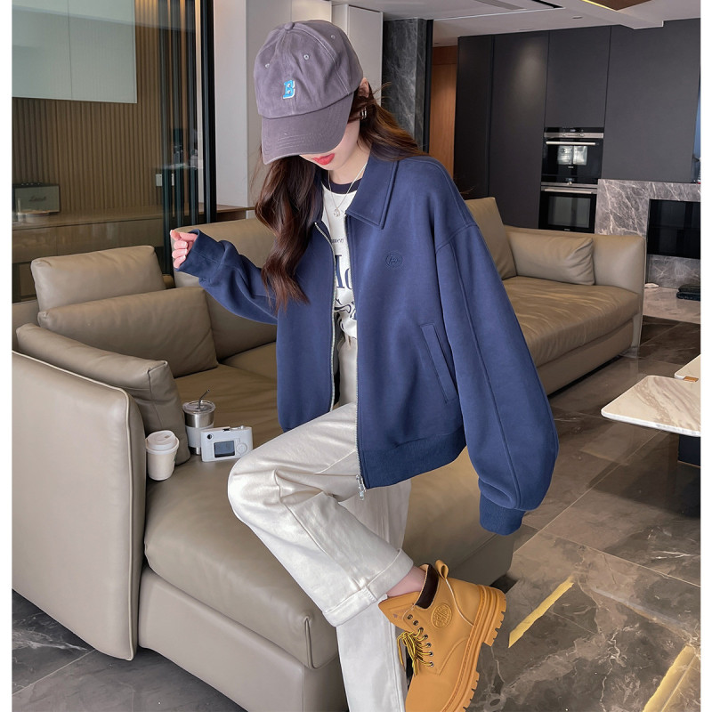 唐狮春季女翻领净色短款长袖外套简约气质温柔韩版时尚