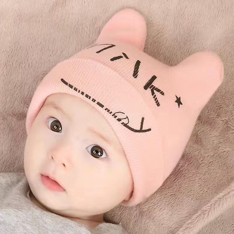 婴儿帽子秋冬婴幼儿宝宝冬季加绒加厚儿童护耳毛线帽男女童保暖帽 猫咪粉色 3-18个月头围40-48cm