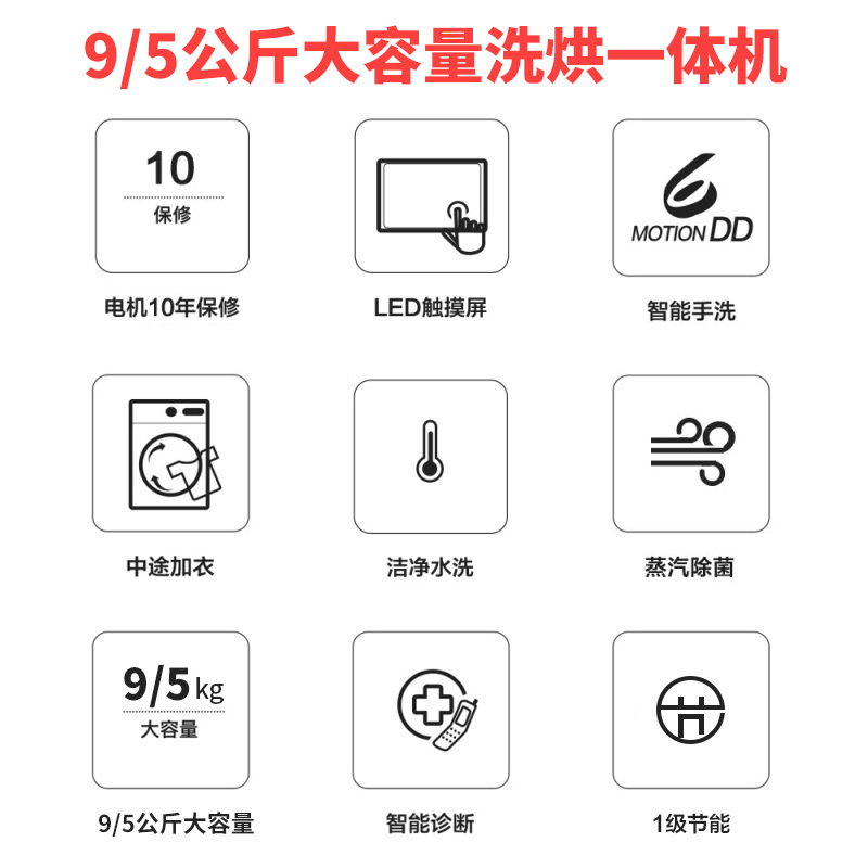 LG FCX95Y4T 9.5公斤AI智能变频直驱全自动滚筒洗衣机 1400转 蒸汽洗除菌 一级能效 智能微联 碳晶银