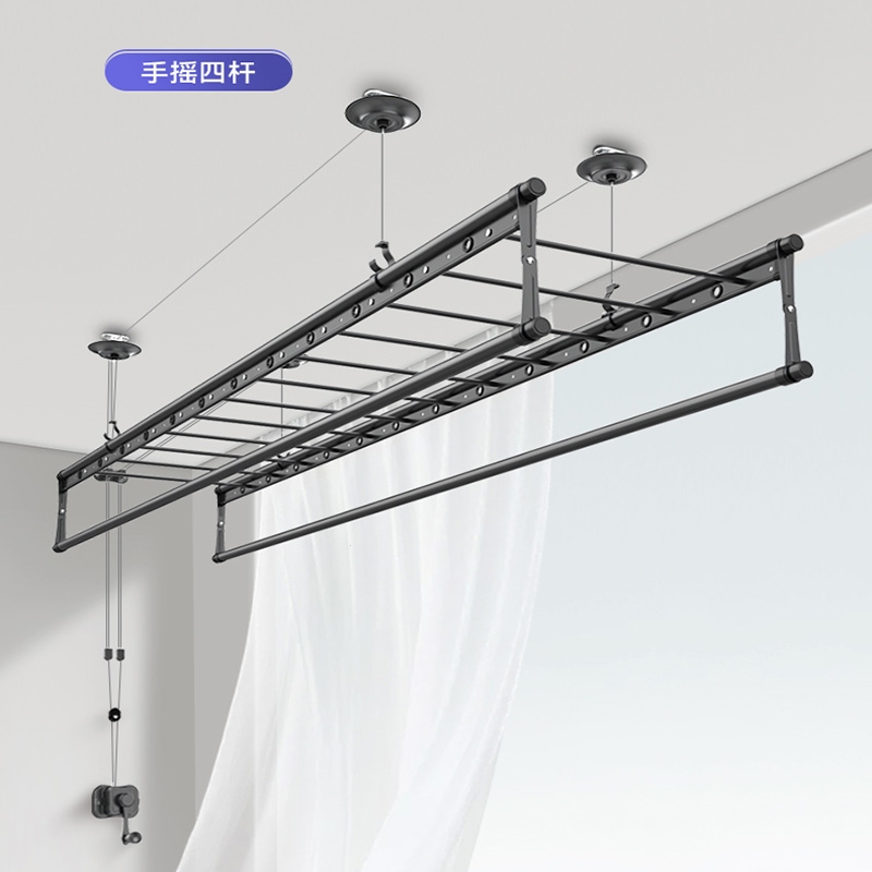 古达手摇升降晾衣架阳台双杆式自动折叠晾衣杆家用室内手动晒被凉衣架