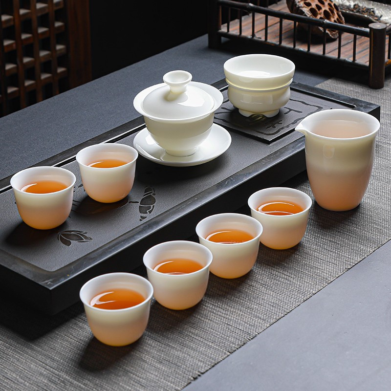 拓牌11头亮光羊脂玉瓷如意杯棕色皮箱z