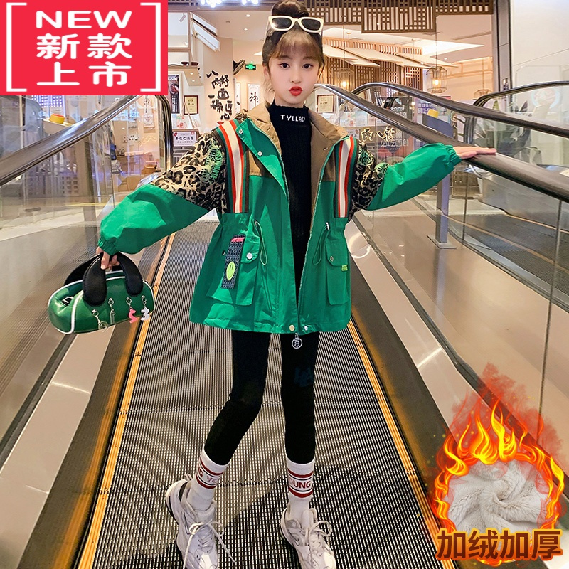 可莉允女童外套秋冬2022新款韩版洋气儿童加绒加厚中大童中长款派克棉服