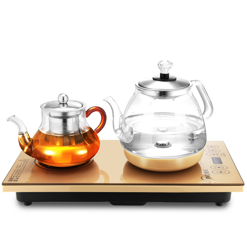金杞(JINQI)涌泉式全自动上水电茶壶电水壶底部上水电热水壶茶具套装 米咖色 WJ-W660