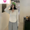 YUNWUXIN白色连帽t恤女早秋2022新款设计感小众修身显瘦鱼骨卫衣长袖上衣