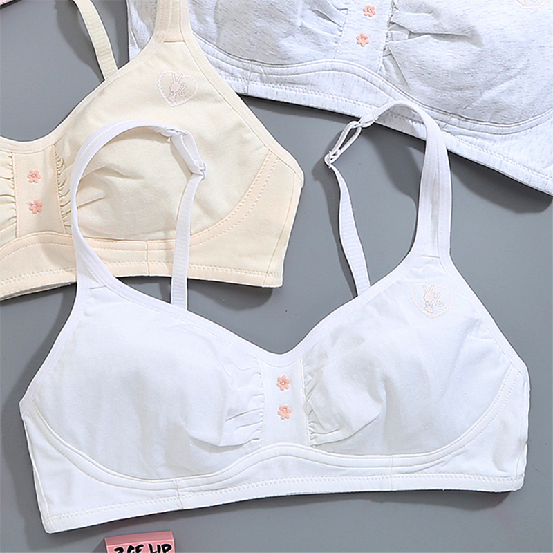 yunwuxin少女棉内衣女无钢圈发育期薄款棉舒适初中高中学生白色文胸罩